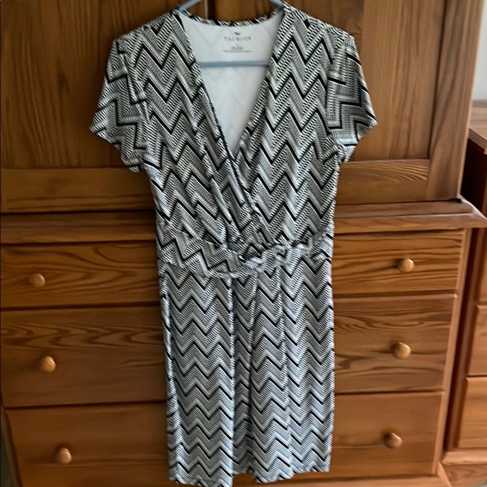 Talbots Black and White Sheath Midi Dress V-Neck